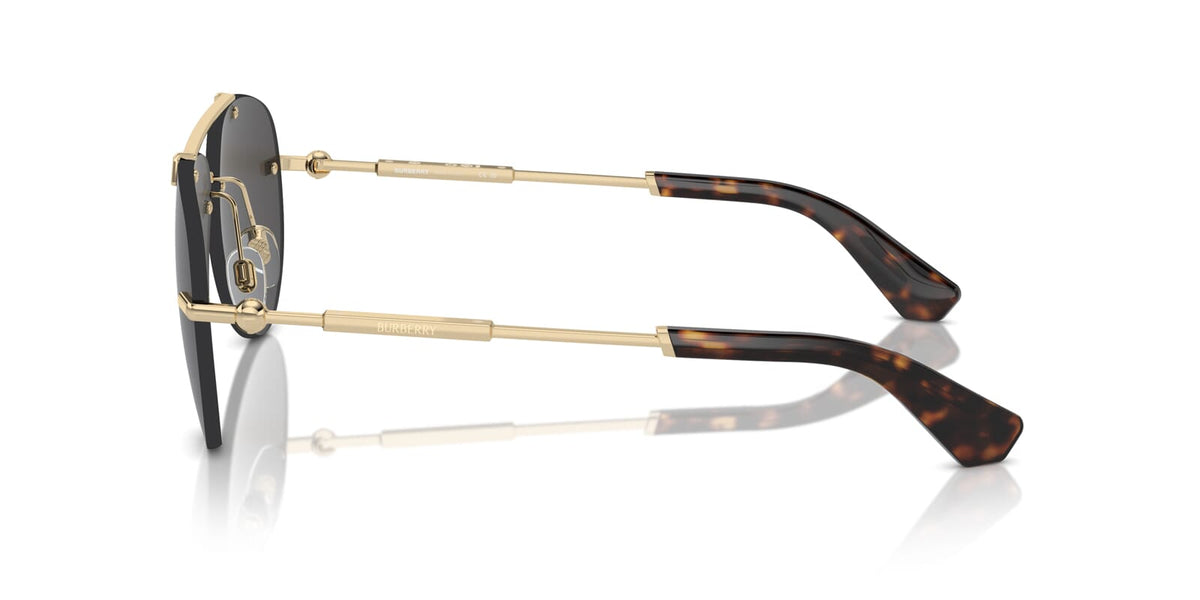 Burberry BE3151/S Aviator Sunglasses in Solid Grey Lenses With Gold Frame, side view