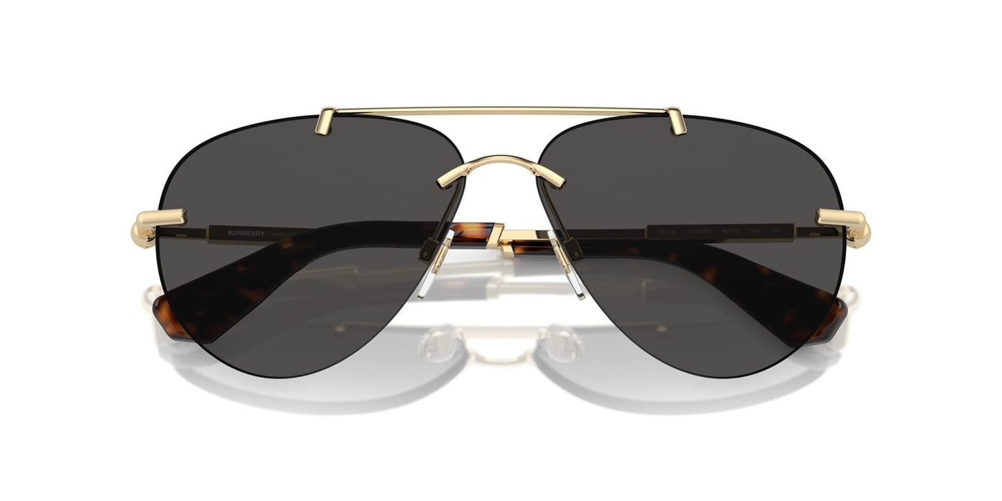 Burberry BE3151/S Aviator Sunglasses in Solid Grey Lenses With Gold Frame, angle view