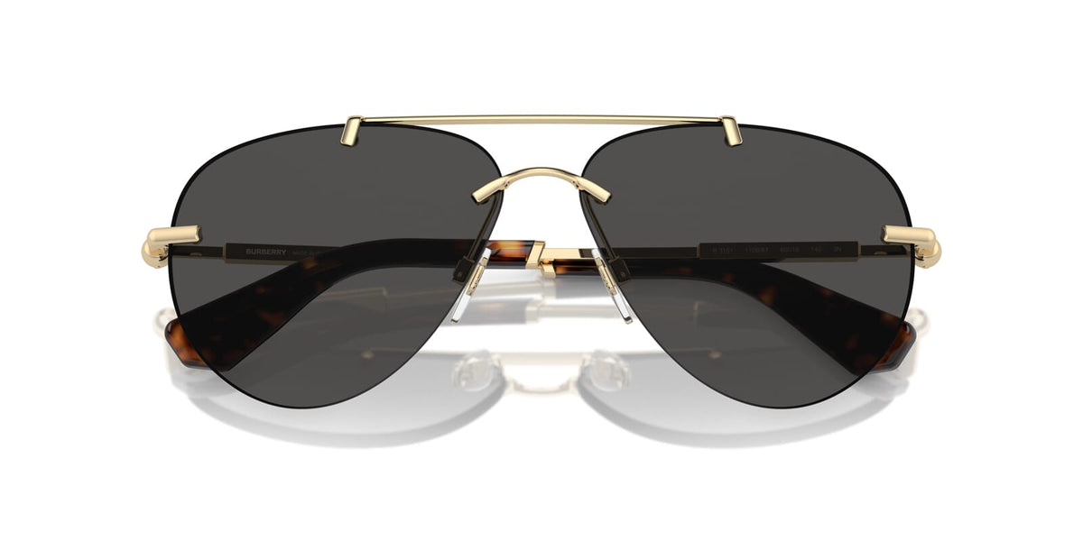 Burberry BE3151/S Aviator Sunglasses in Solid Grey Lenses With Gold Frame, angle view