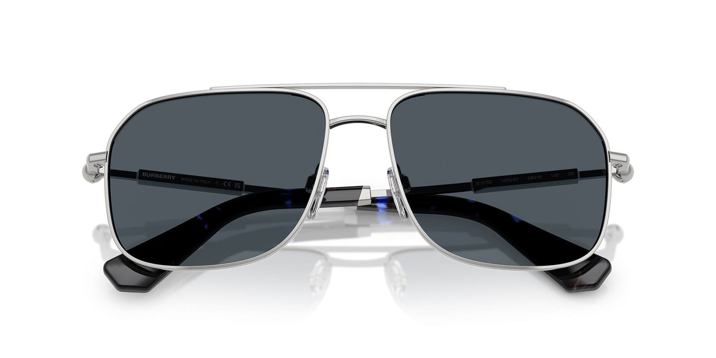 Burberry BE3159/S Square Sunglasses in Dark Grey Lenses With Silver Frame, back view