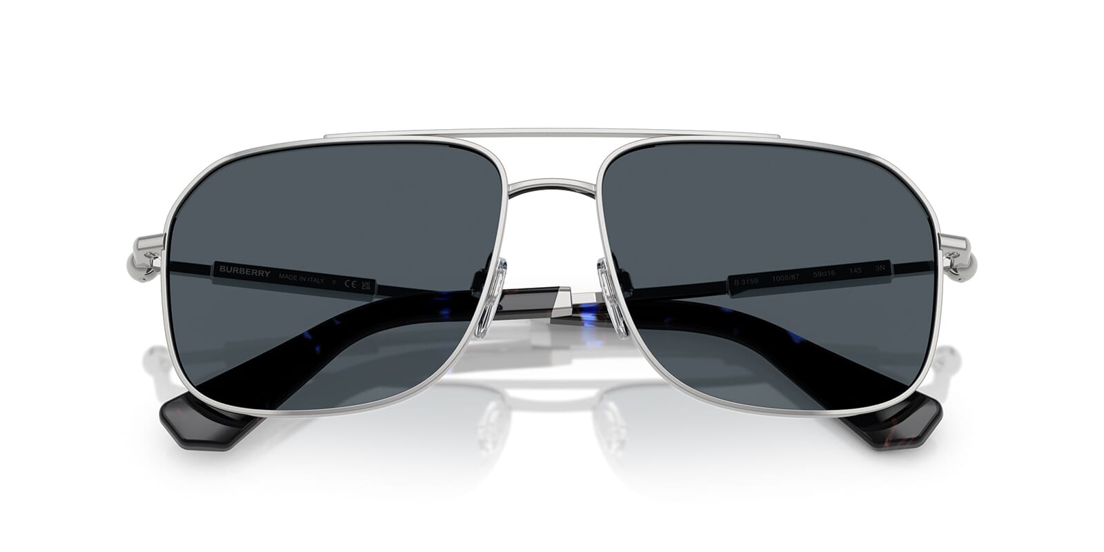 Burberry BE3159/S Square Sunglasses in Dark Grey Lenses With Silver Frame, back view