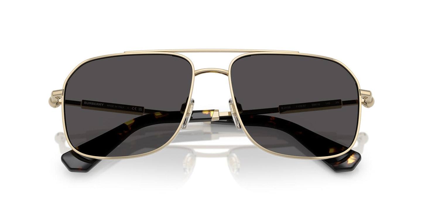 Burberry BE3159/S Square Sunglasses in Dark Grey Lenses With Light Gold Frame, back view