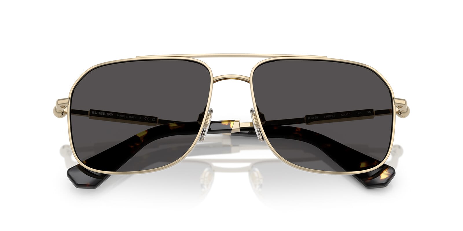 Burberry BE3159/S Square Sunglasses in Dark Grey Lenses With Light Gold Frame, back view