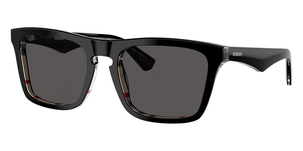 Burberry BE4434/S Square Sunglasses in Dark Grey Lenses With Black On Vintage Check Frame, front view