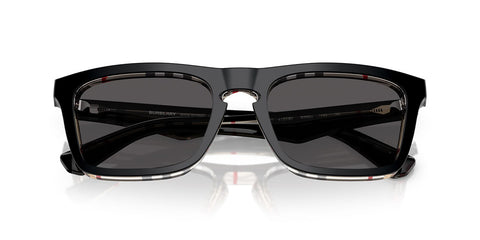 Burberry BE4434/S Square Sunglasses in Dark Grey Lenses With Black On Vintage Check Frame, back view