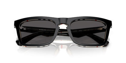 Burberry BE4434/S Square Sunglasses in Dark Grey Lenses With Black On Vintage Check Frame, back view