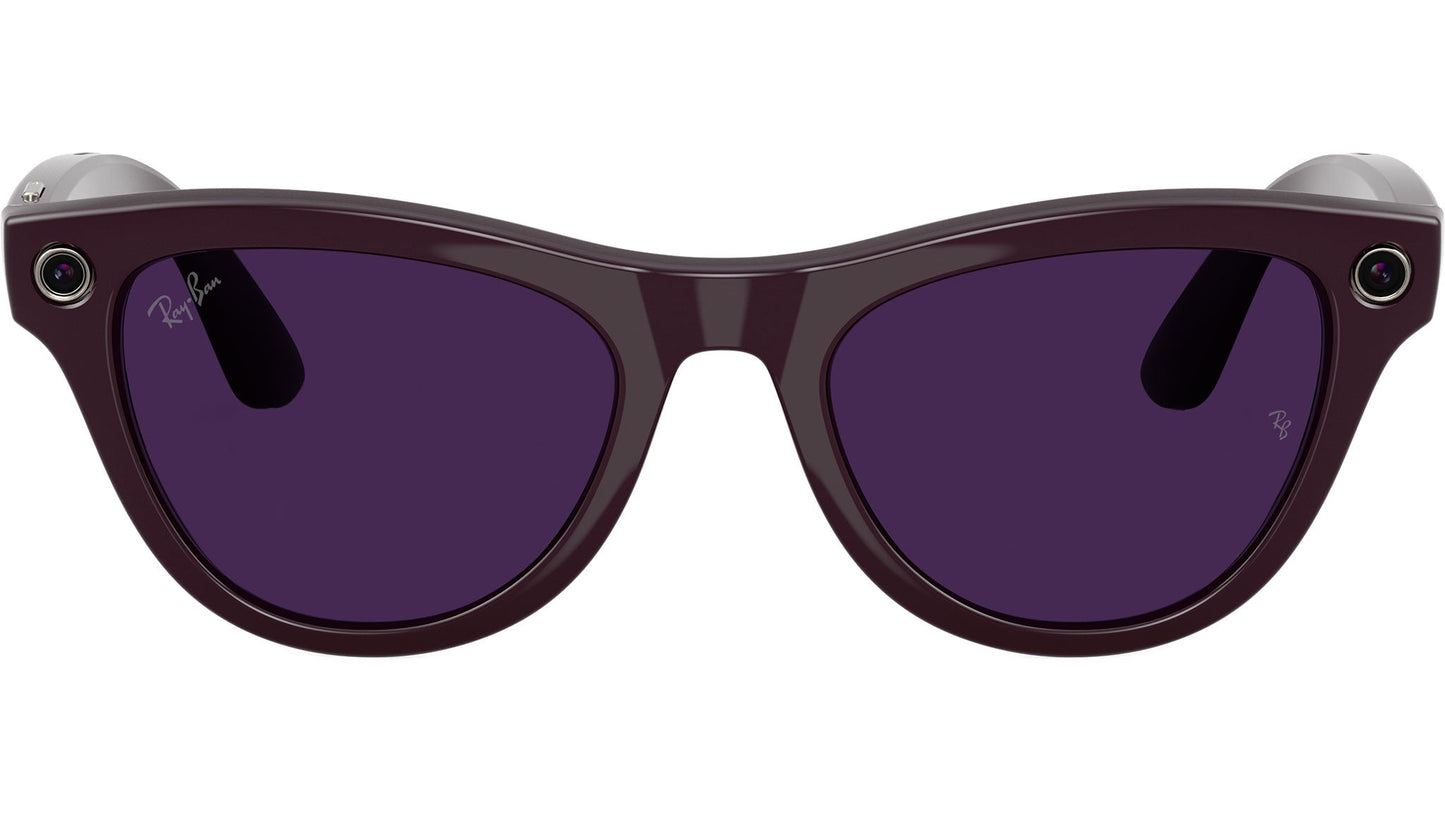 Ray-Ban RW4014 Cat Eye Sunglasses in Solid Purple Lenses With Black Frame, front view
