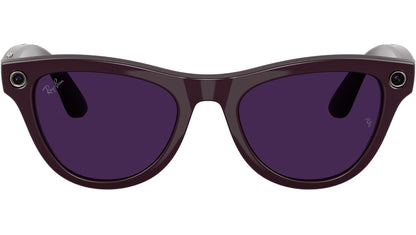 Ray-Ban RW4014 Cat Eye Sunglasses in Solid Purple Lenses With Black Frame, front view