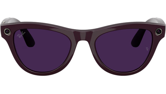 Ray-Ban RW4014 Cat Eye Sunglasses in Solid Purple Lenses With Black Frame, front view