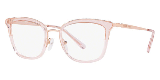 Michael Kors MK3032 Square Eyeglasses in Rose Gold/Pink Transparent, side view