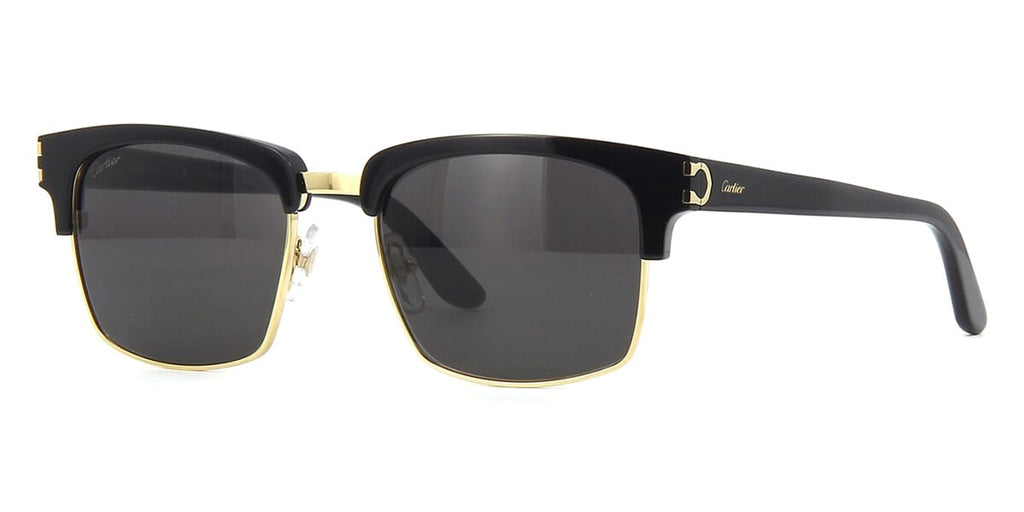 Cartier CT0132S Square Sunglasses in Grey Lenses With Black And Gold Frame, front view