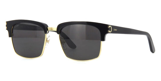 Cartier CT0132S Square Sunglasses in Grey Lenses With Black And Gold Frame, front view
