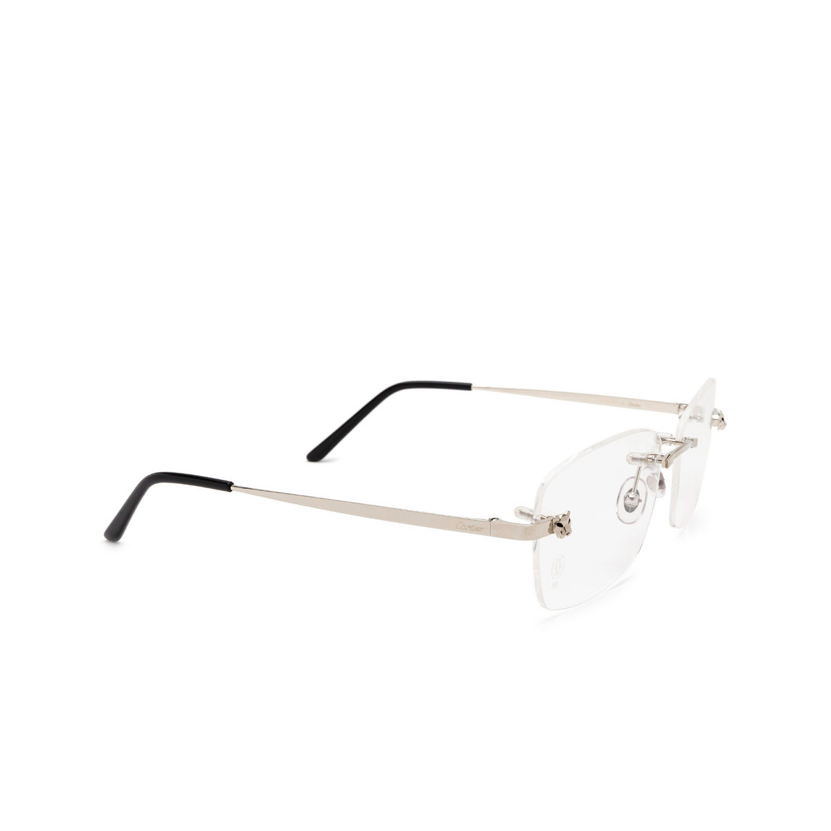 Cartier CT0148O Square Eyeglasses in Clear Lenses With Silver Frame, angle view