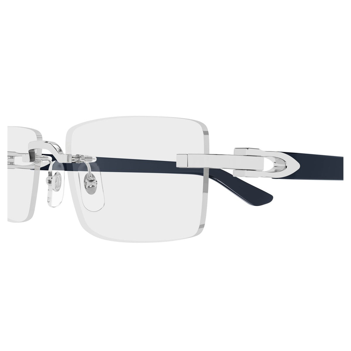 Cartier CT0581O Rectangle Eyeglasses in Clear Silver Blue, detail view