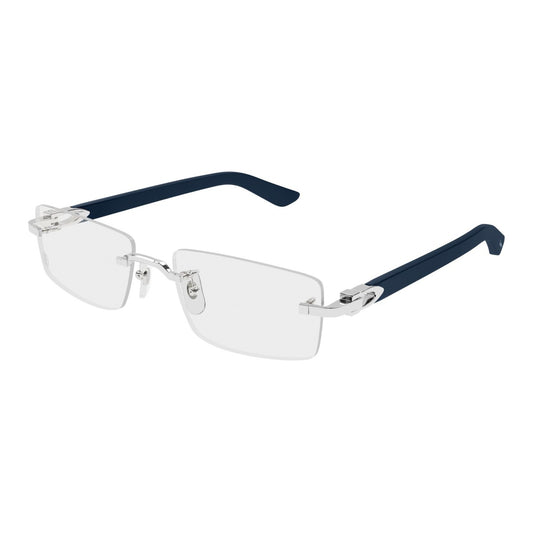 Cartier CT0581O Rectangle Eyeglasses in Clear Silver Blue, front view