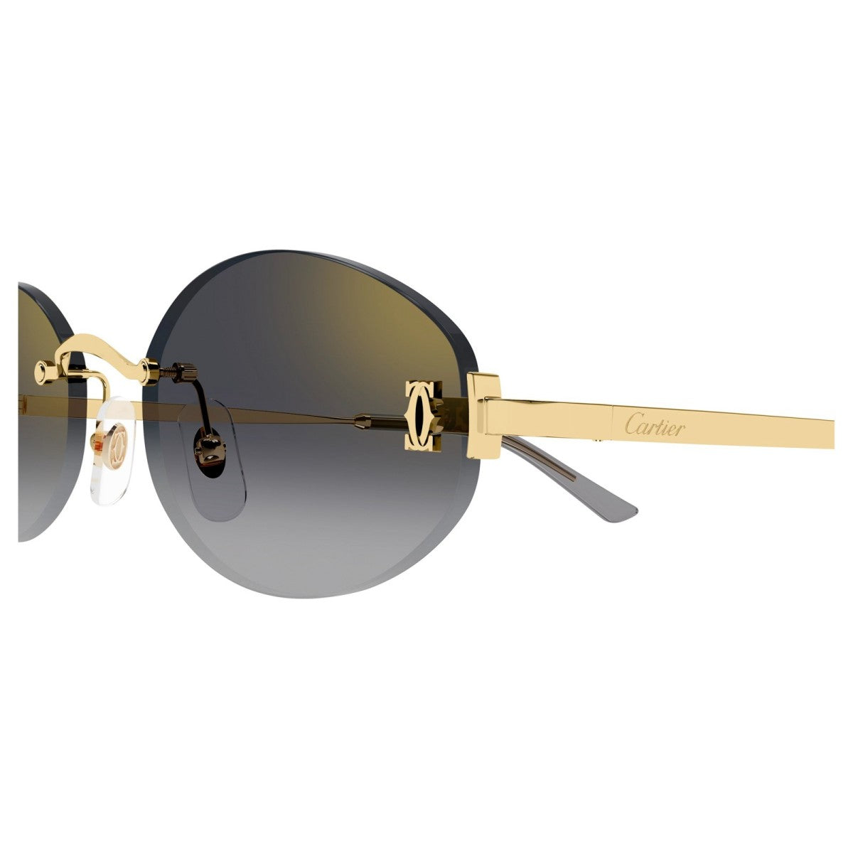 Cartier CT0592S Round Sunglasses in Grey/Gold, angle view