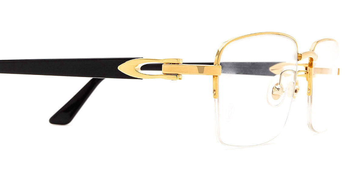 Cartier CT0288O Rectangle Eyeglasses in Transparent Lenses With Gold/Black Frame, detail view