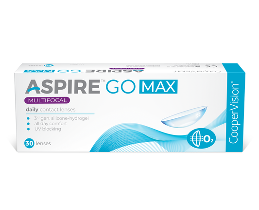 CooperVision Aspire GO MAX Multifocal Contact Lenses box, front view