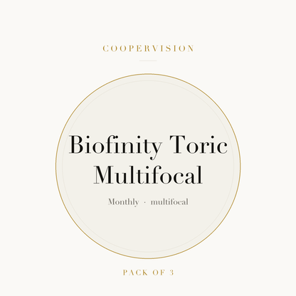 CooperVision Biofinity Toric Multifocal Contact Lenses on ivory plate