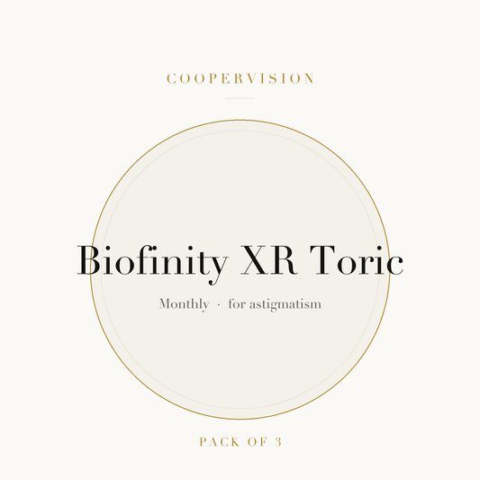 CooperVision Biofinity XR Toric Contact Lenses on ivory plate