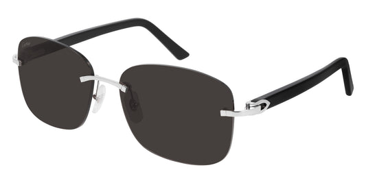 Cartier CT0227S Square Sunglasses in Gray Lenses With Silver Black Frame, front view