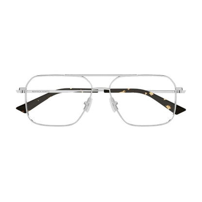 Bottega Veneta BV1384O Aviator Eyeglasses in Clear Lenses With Silver Frame, front view