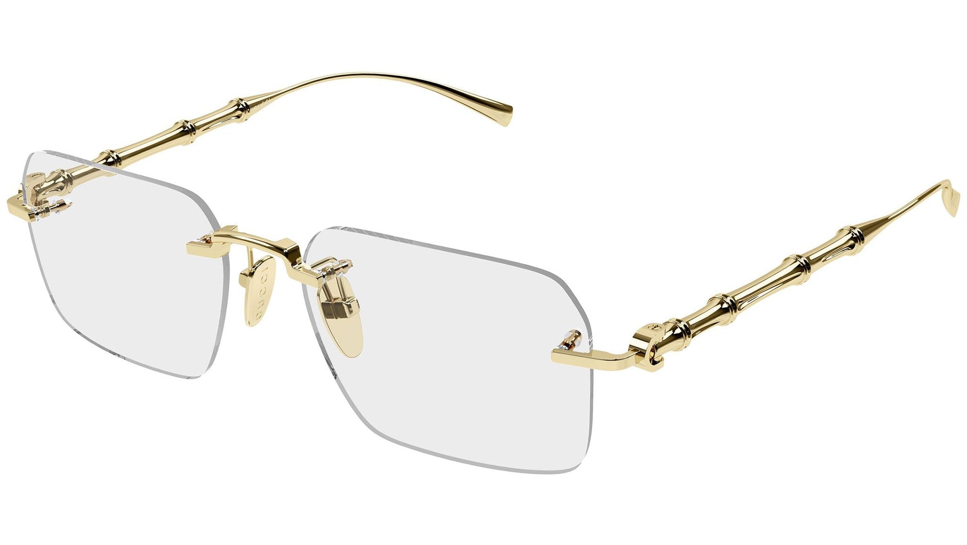 Gucci GG2154O Rectangle Eyeglasses in Clear Lenses With Gold Frame, angle view
