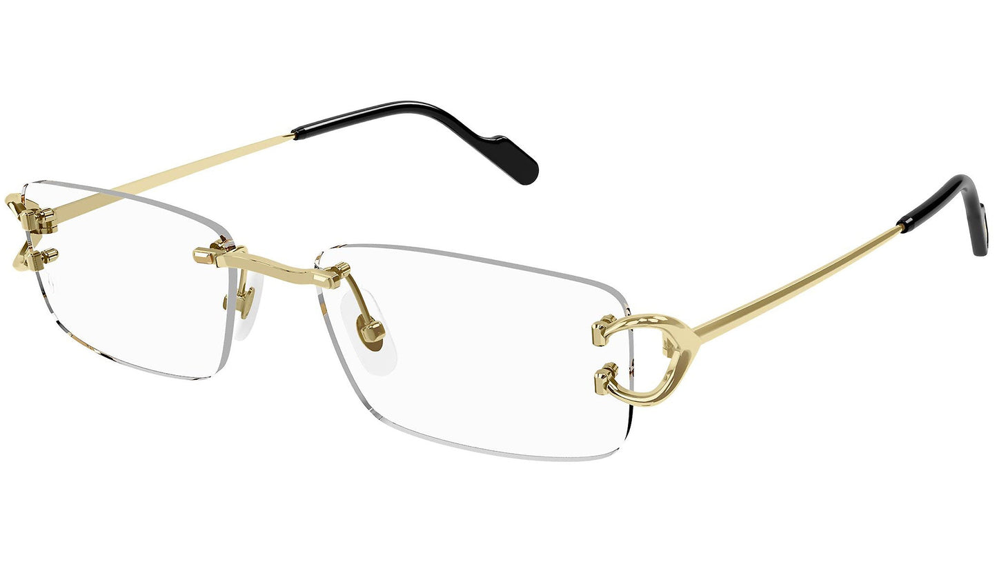 Cartier CT0344O Rectangle Eyeglasses in Demo Lenses With Shiny Gold Frame, front view