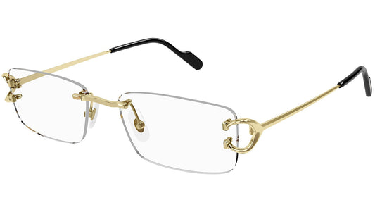 Cartier CT0344O Rectangle Eyeglasses in Demo Lenses With Shiny Gold Frame, front view