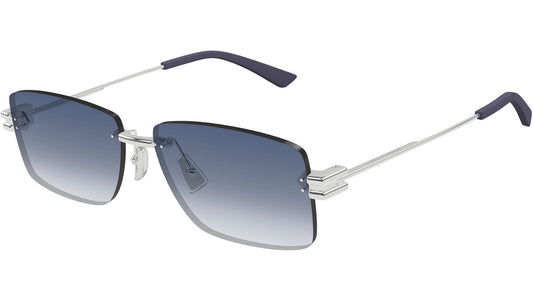 Bottega Veneta BV1126S Rectangle Sunglasses in Gradient Blue Lenses With Shiny Silver Frame, side view