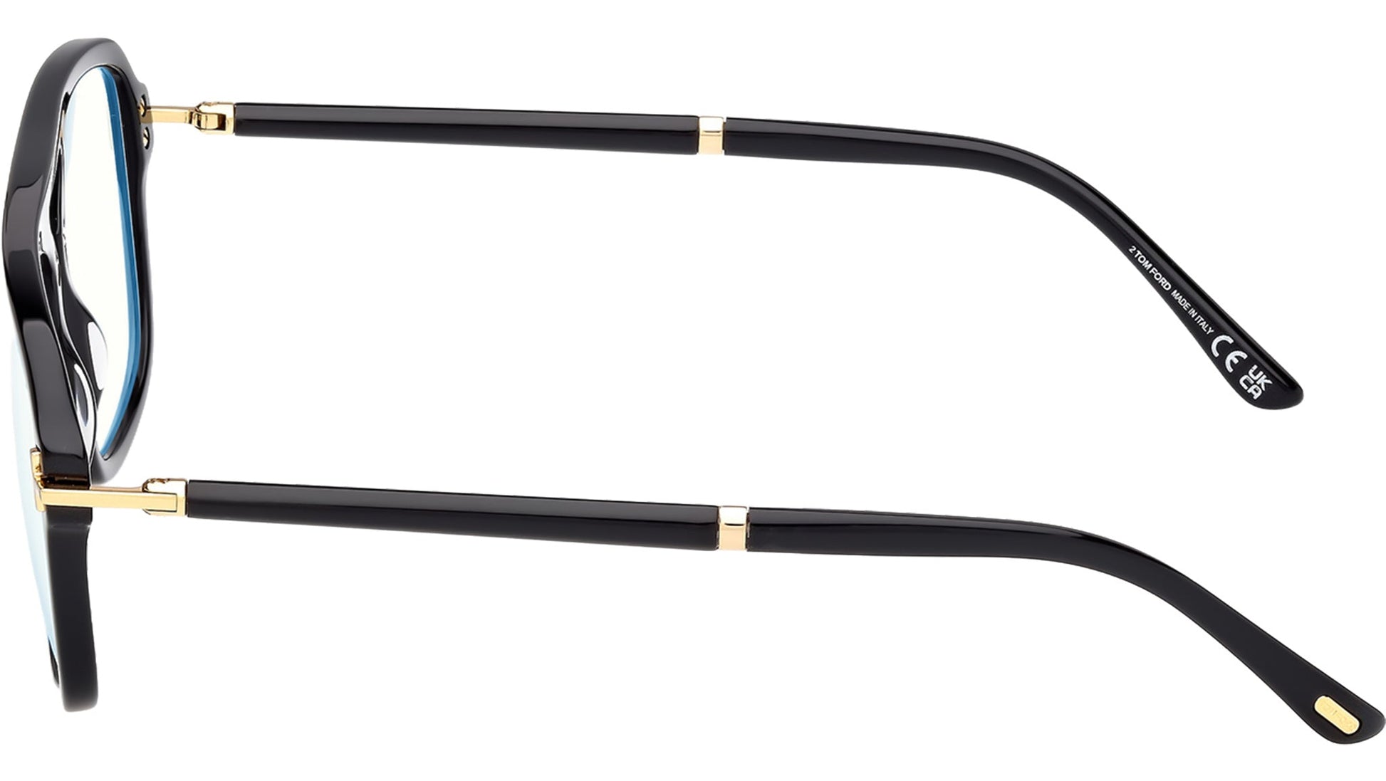 Tom Ford TF6086 Pilot Eyeglasses in Clear Lenses With Shiny Black Frame, angle view