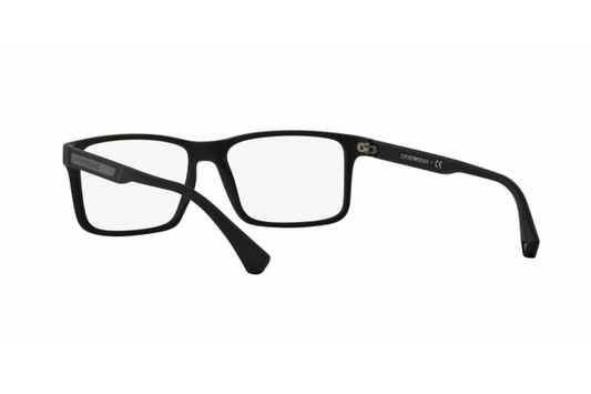 Emporio Armani EA3038 Rectangle Eyeglasses in Black Rubber, side view