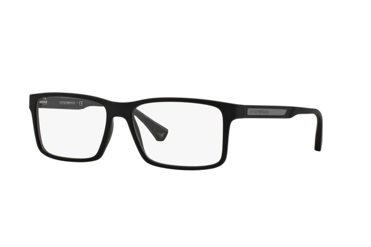 Emporio Armani EA3038 Rectangle Eyeglasses in Black Rubber, front view
