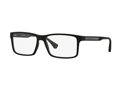 Emporio Armani EA3038 Rectangle Eyeglasses in Black Rubber, front view
