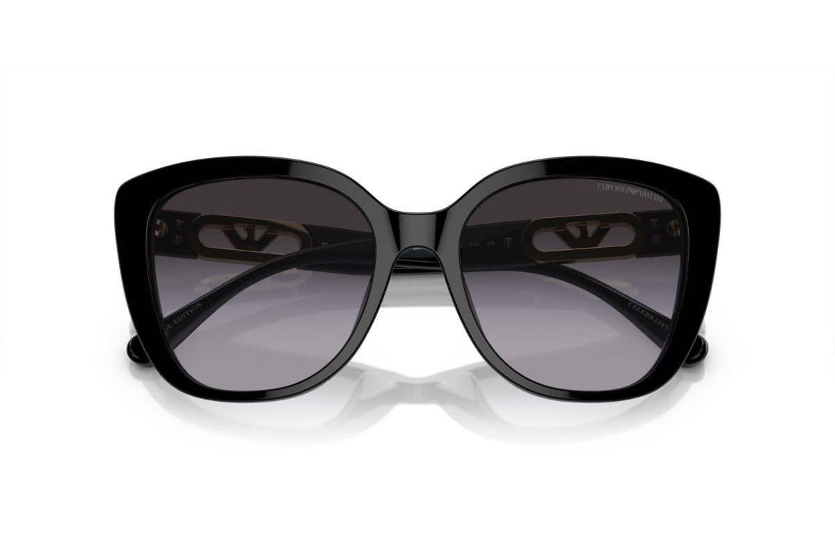 Emporio Armani EA4214U/S Cat Eye Sunglasses in Gradient Grey / Glossy Black, detail view