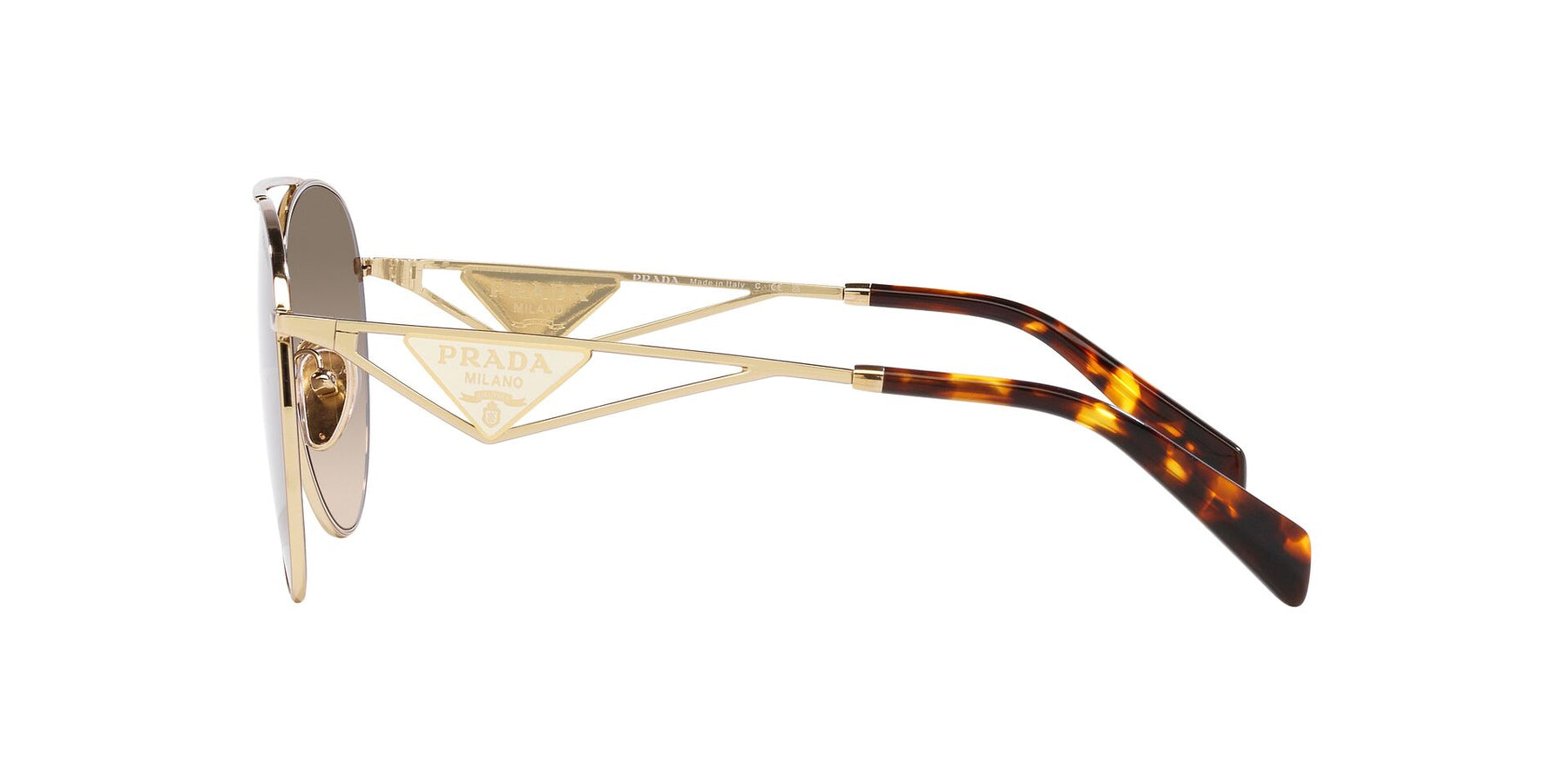 Prada PR73ZS Aviator Sunglasses in Light Brown Gradient / Pale Gold, detail view