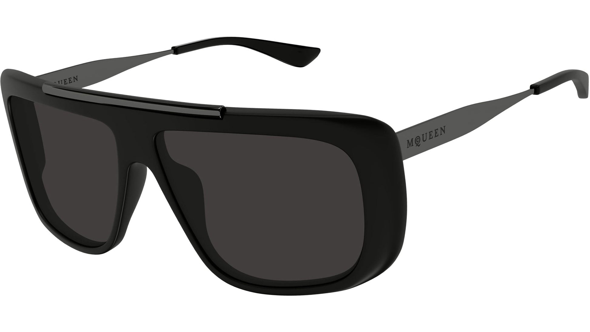 Alexander McQueen AM0492S Aviator Sunglasses in Solid Grey Lenses With Matte Black Frame, side view