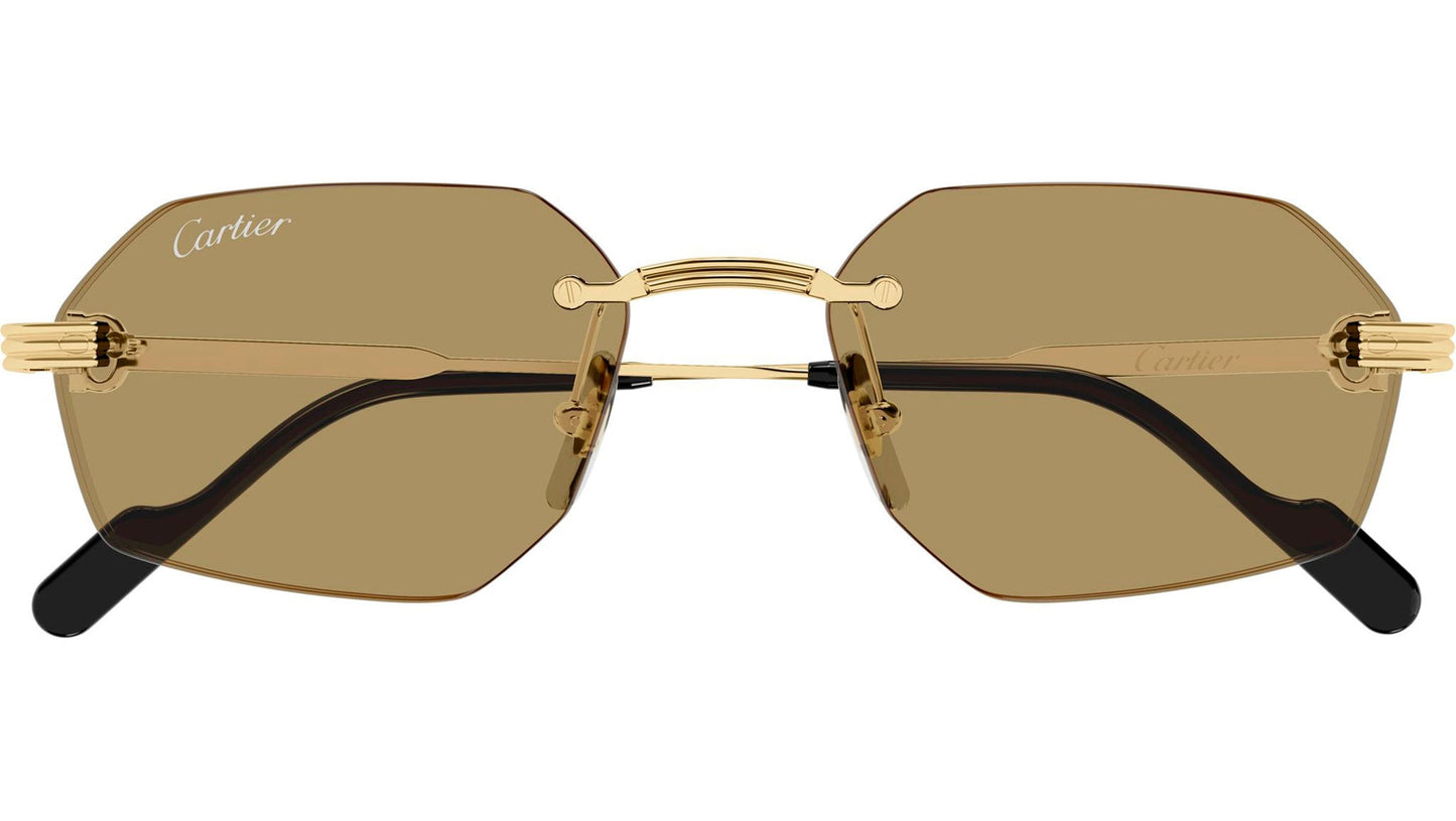 Cartier CT0616S Geometric Sunglasses in Solid Mid Brown Lenses With Gold Frame, front view