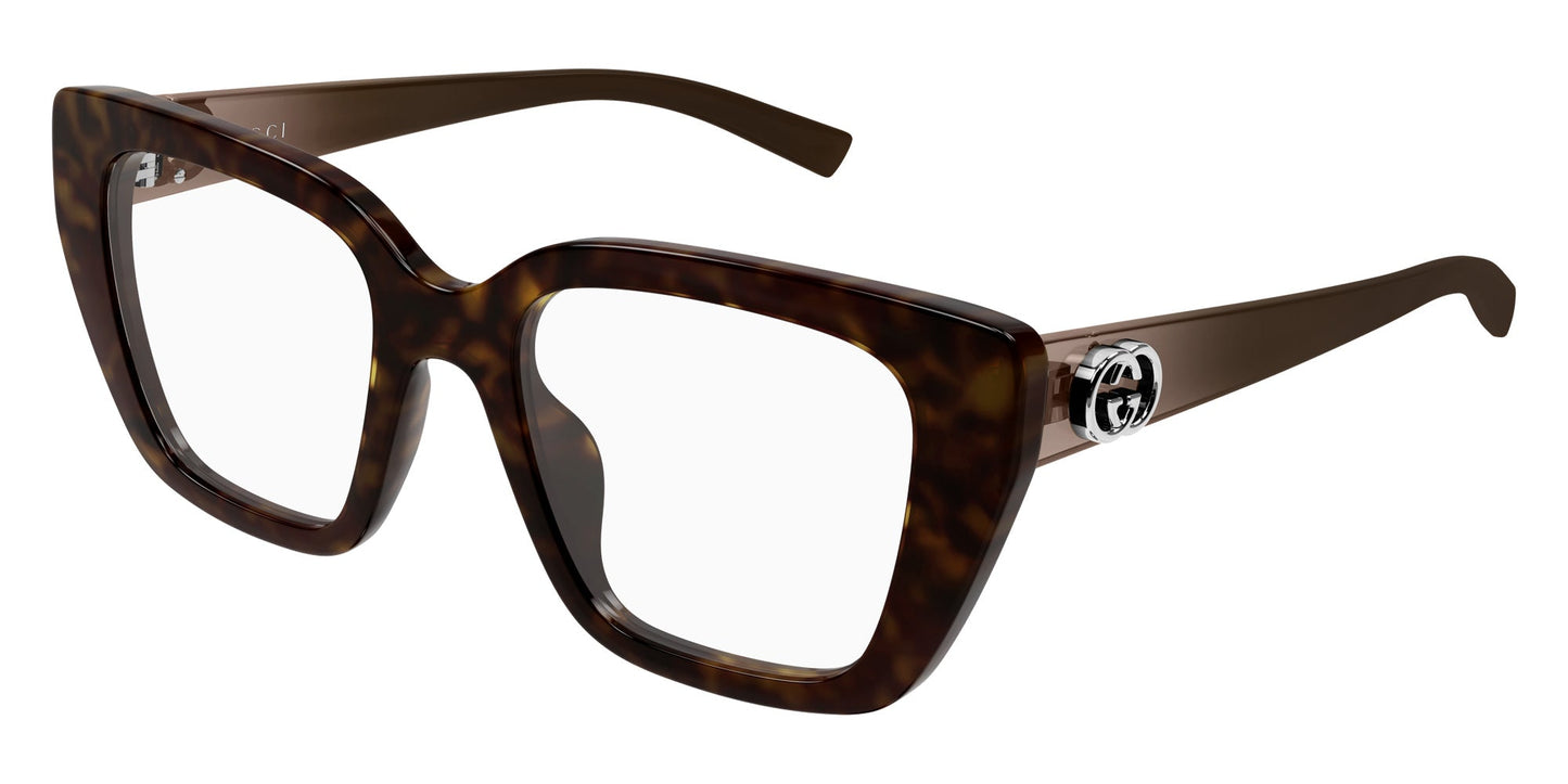 Gucci GG2028O Cat Eye Eyeglasses in Havana/Brown, side view