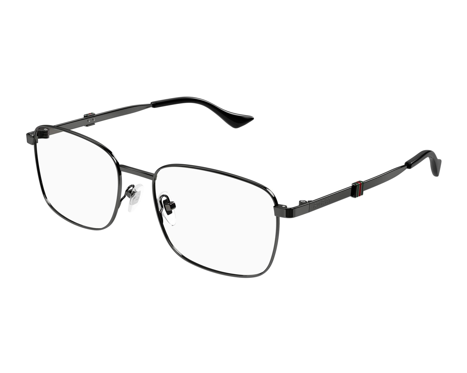Gucci GG1442O Square Eyeglasses in Shiny Dark Ruthenium, angle view