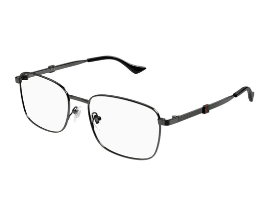 Gucci GG1442O Square Eyeglasses in Shiny Dark Ruthenium, angle view