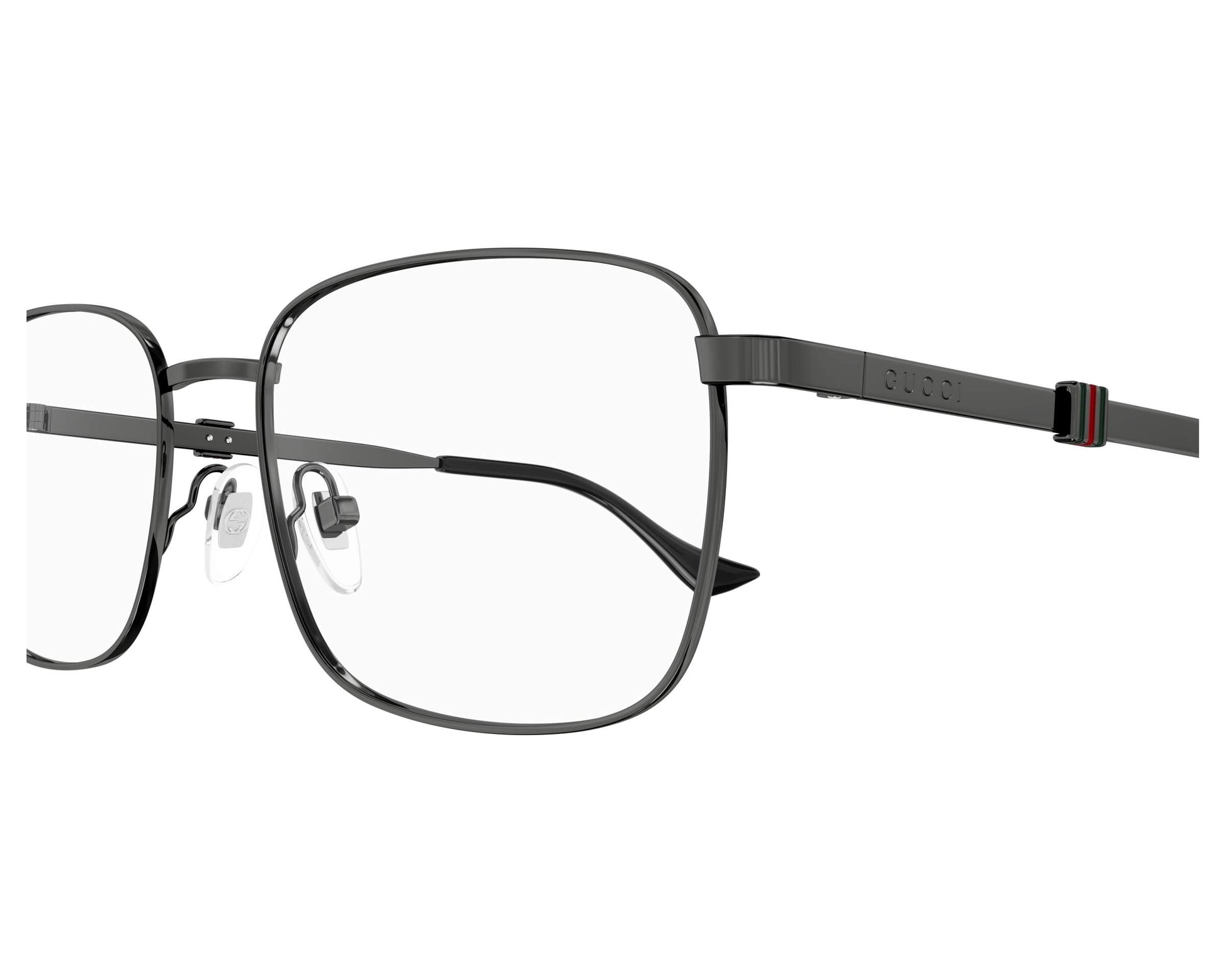 Gucci GG1442O Square Eyeglasses in Shiny Dark Ruthenium, detail view