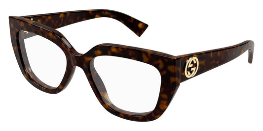 Gucci GG1847O Cat Eye Eyeglasses in Clear/Havana Gold, front view