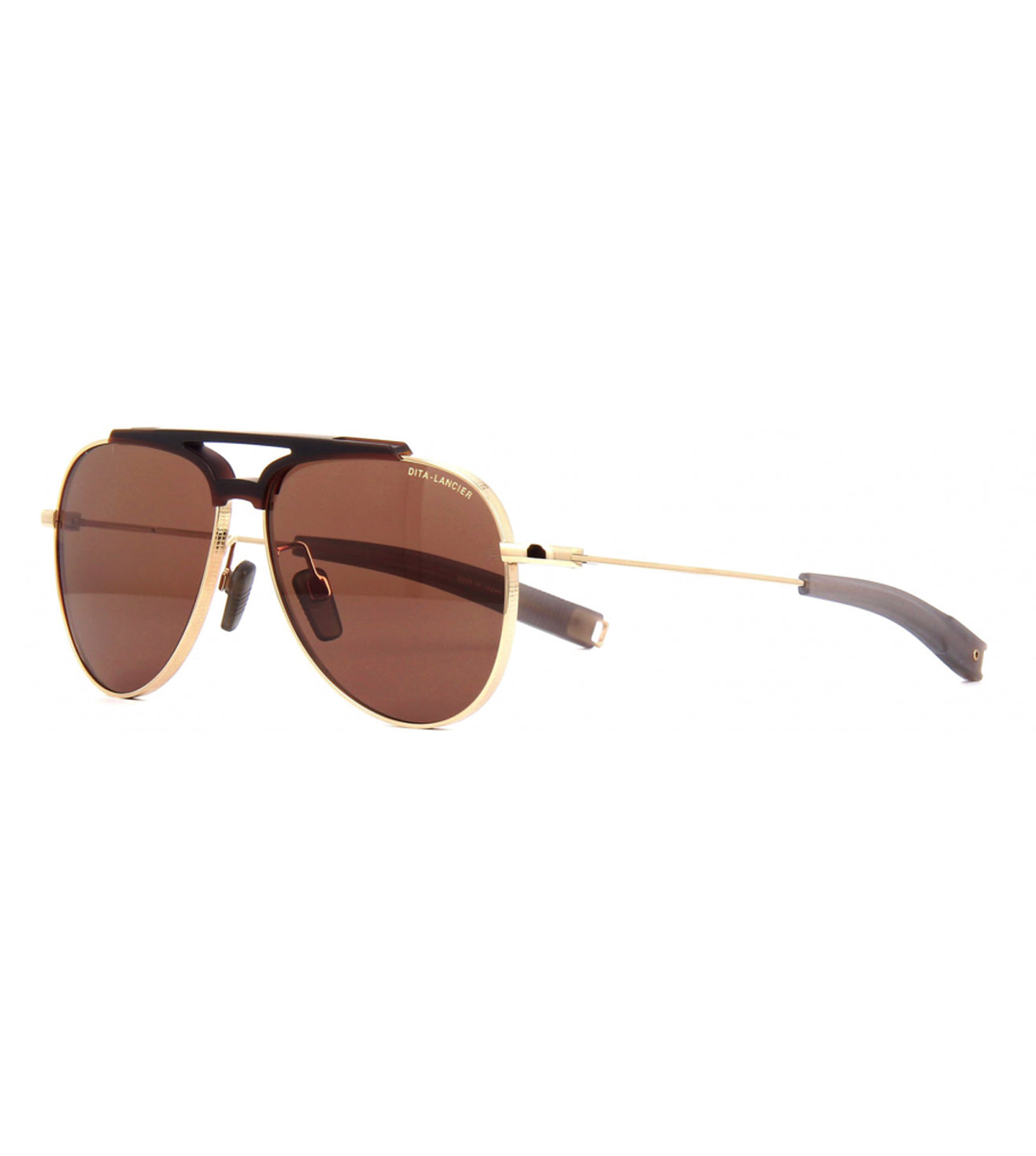 DITA DLS401 Aviator Sunglasses in Brown White Gold, angle view