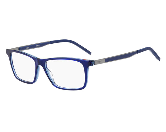 Hugo Boss HG1140 Rectangle Eyeglasses in Transparent Blue, angle view
