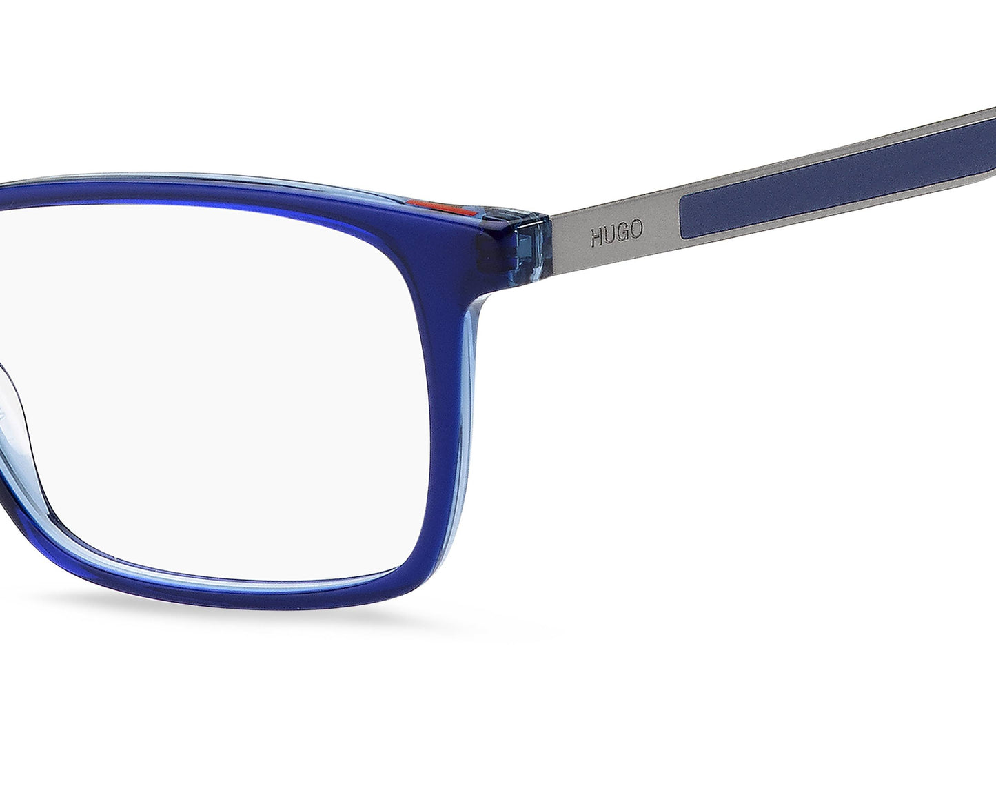 Hugo Boss HG1140 Rectangle Eyeglasses in Transparent Blue, detail view