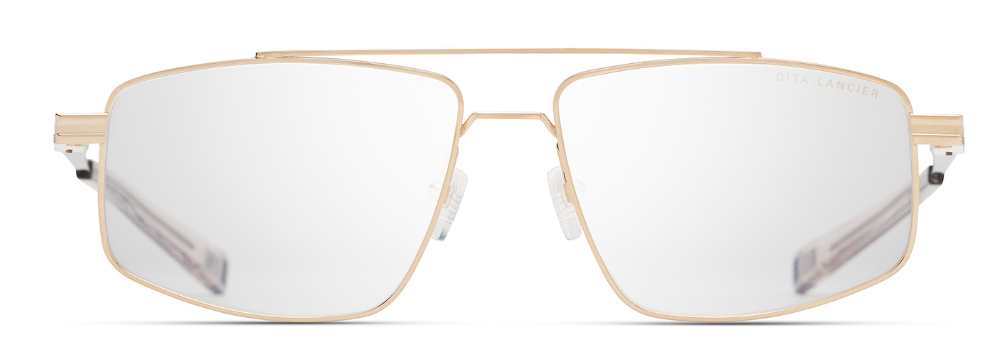 DITA DLX144 Rectangle Eyeglasses in White Gold / Shiny Silver Khaki Crystal, angle view