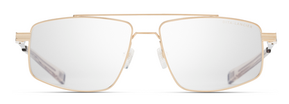 DITA DLX144 Rectangle Eyeglasses in White Gold / Shiny Silver Khaki Crystal, angle view
