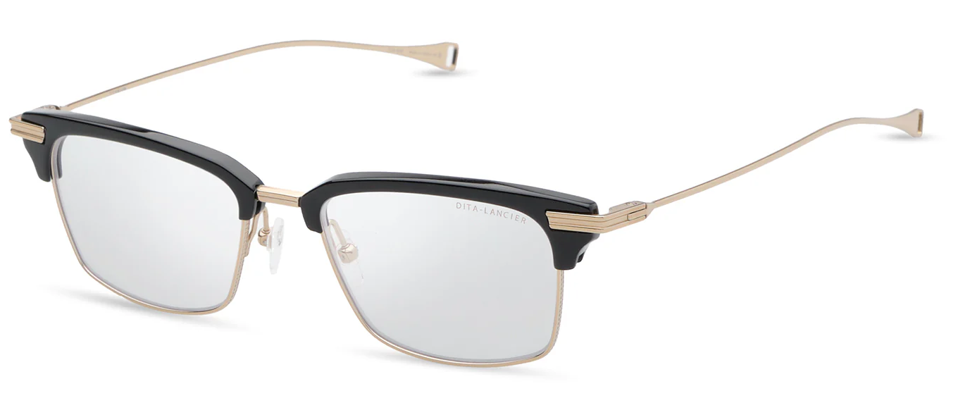 DITA DLX439 Square Eyeglasses in Clear Shiny Black Gold Sand, angle view