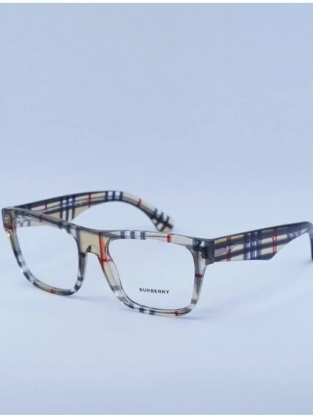 Burberry BE2411 Square Eyeglasses in Clear Demo Lenses With Vintage Check Frame, angle view